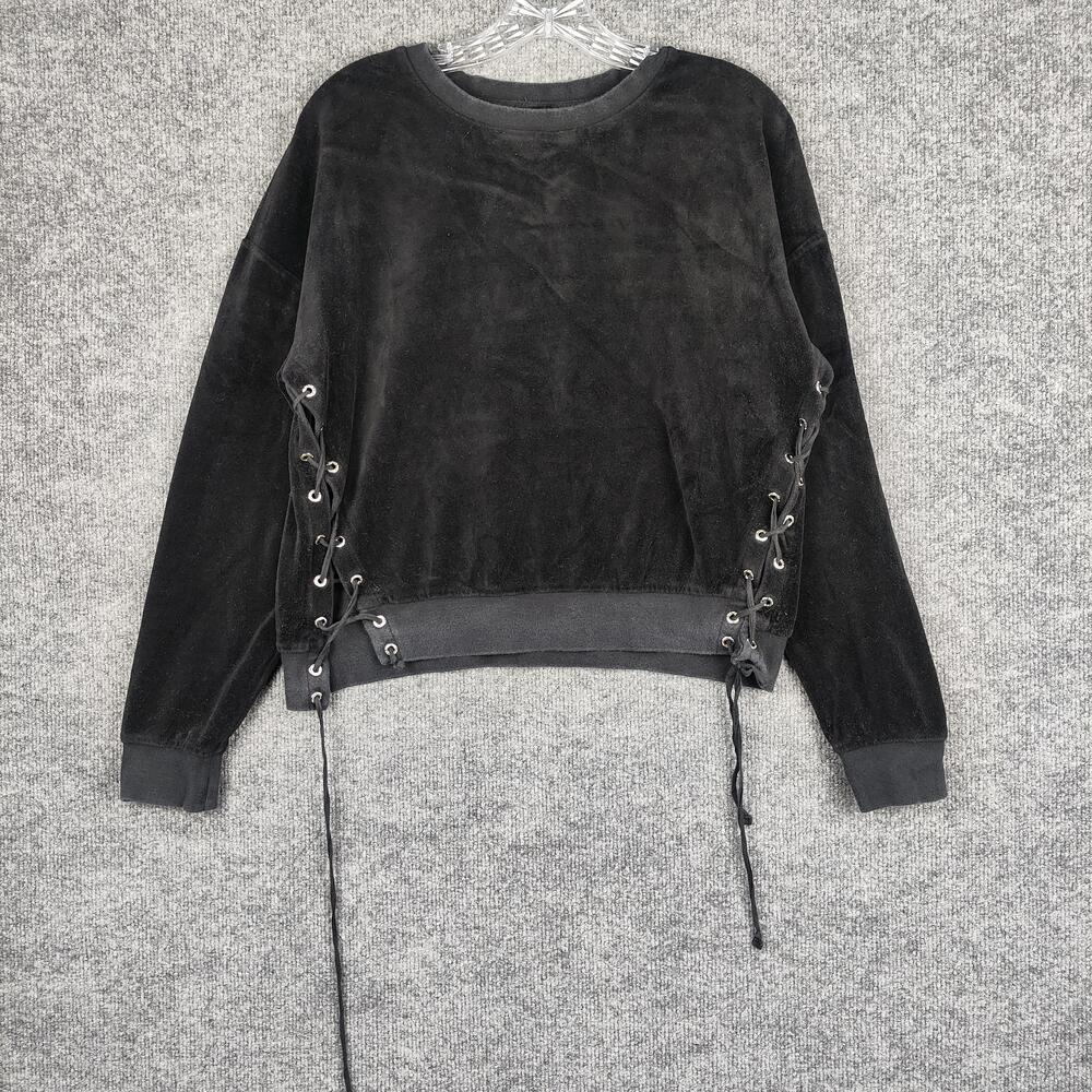 Juicy Couture Black Label Sweatshirt Womens Small Velour Lace Up Pullover